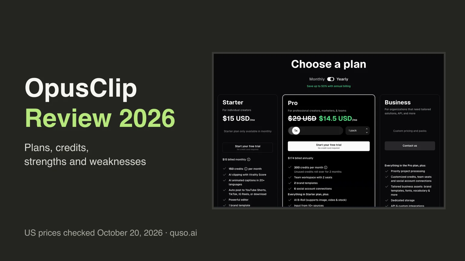OpusClip review 2026: plans, credits, pros and cons