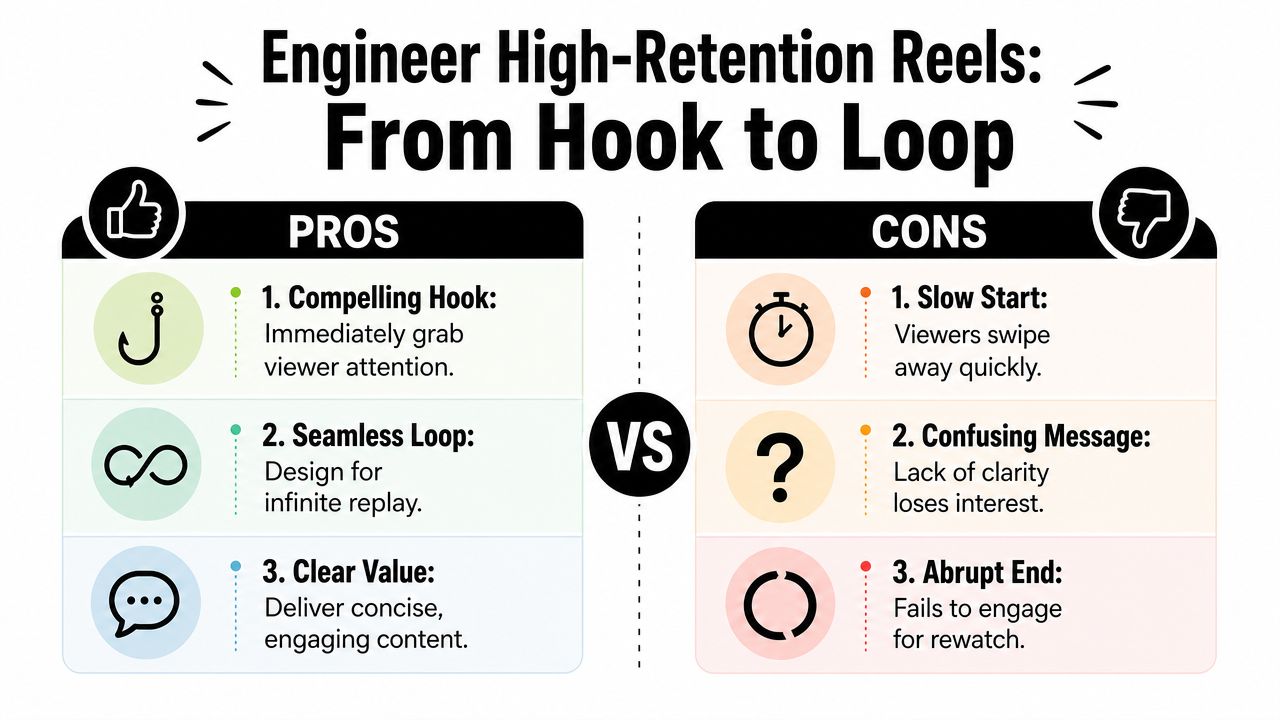 An infographic comparing the pros and cons of high-retention Instagram reels for better viewer engagement.