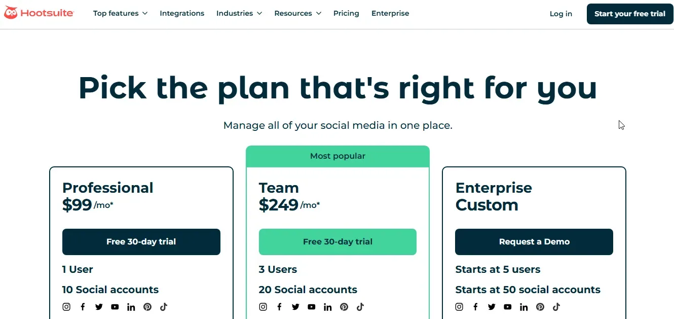 hootsuite pricing