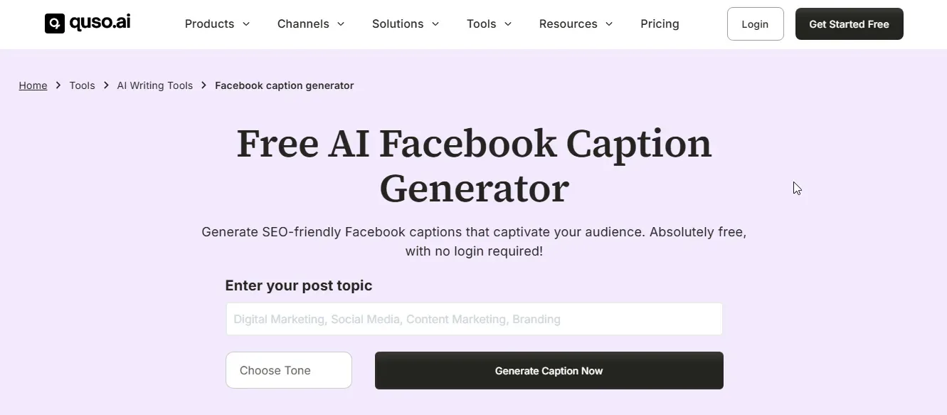 quso.ai facebook caption generator