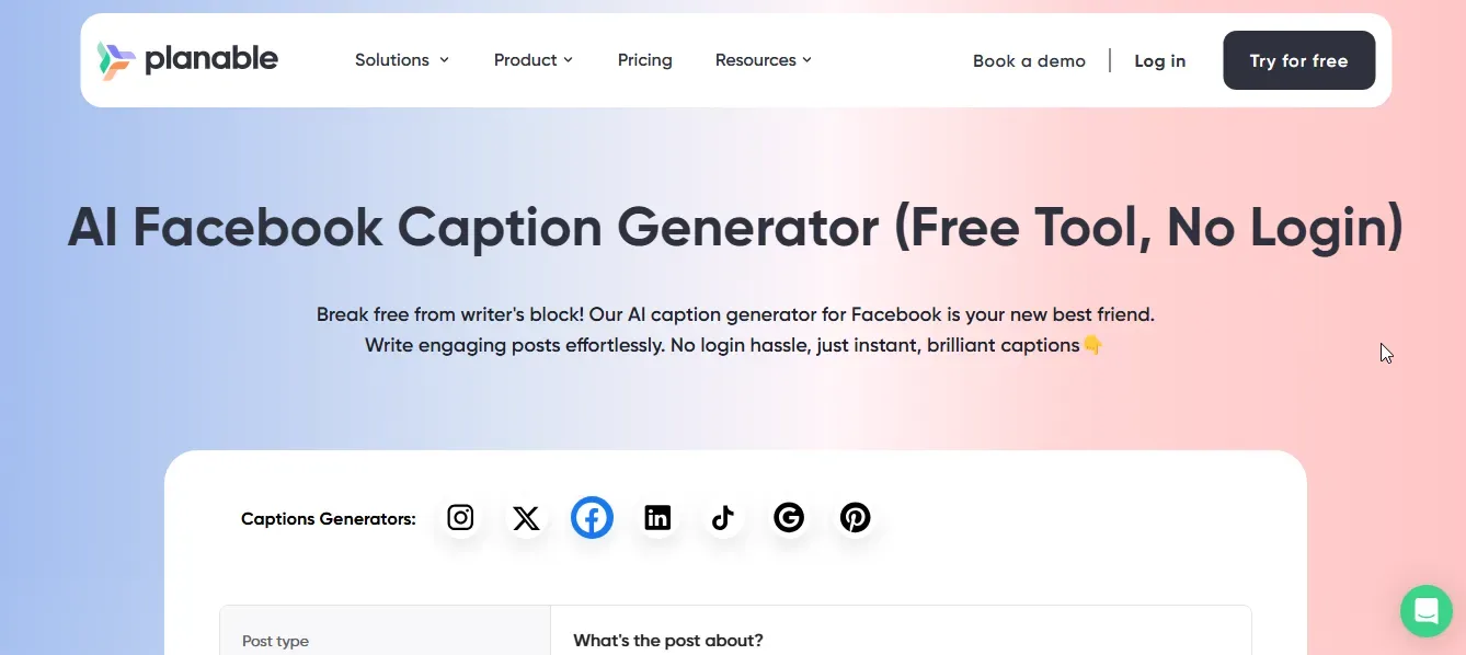 planable facebook caption generator