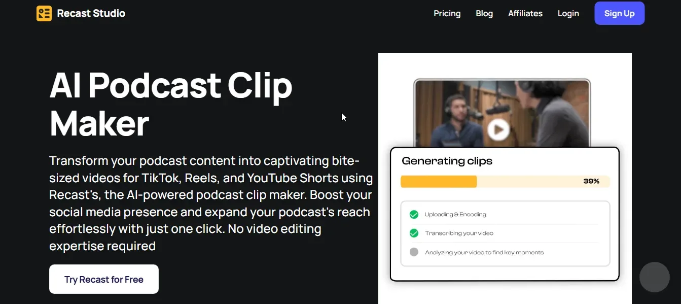 recast studio ai podcast clip generator