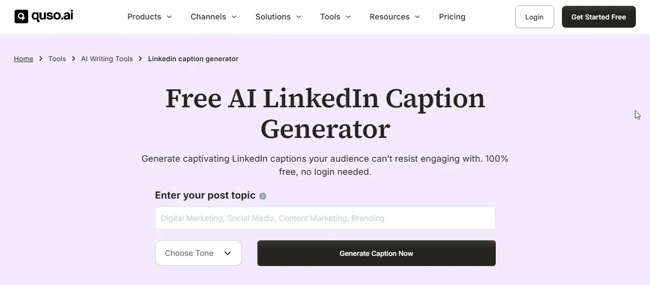 quso.ai ai linkedin caption generator