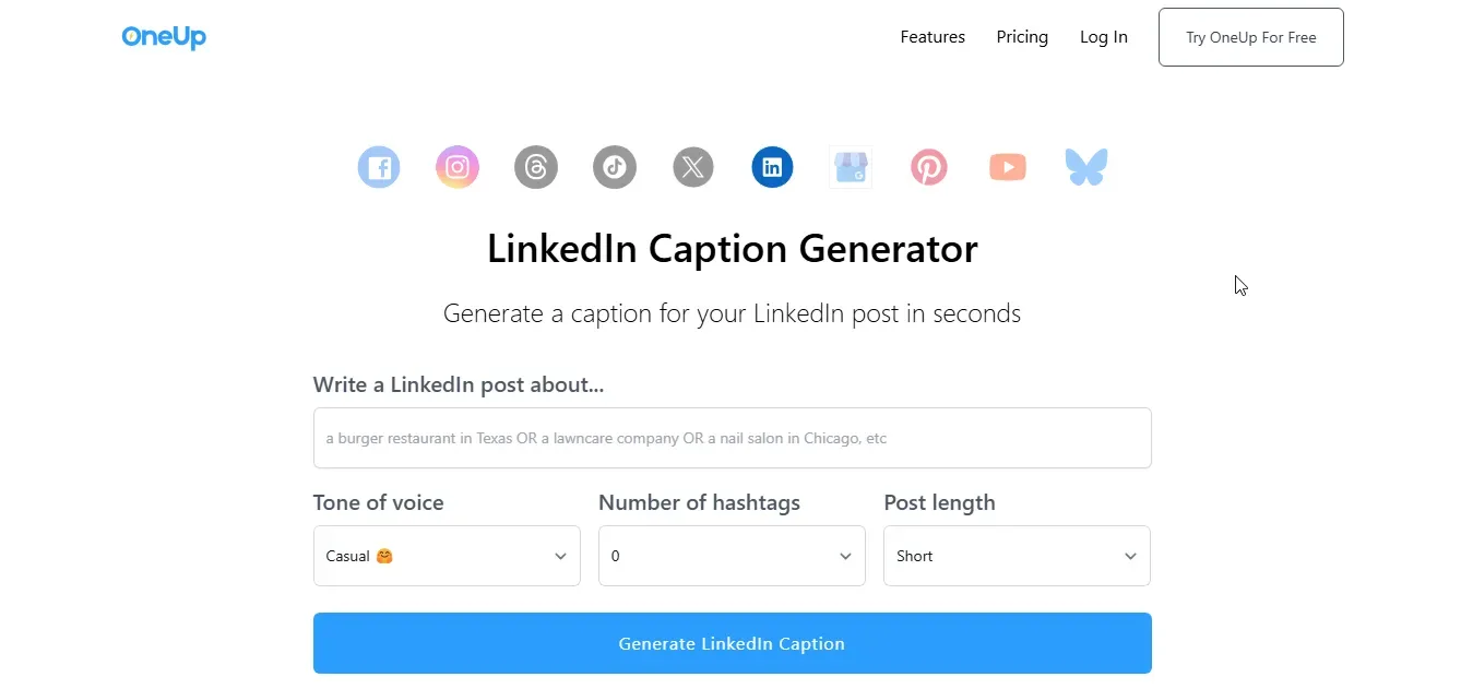 oneup ai linkedin caption generator