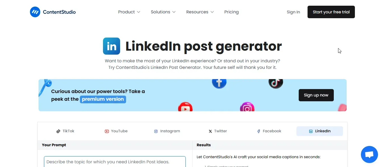 contentstudio ai linkedin caption generator