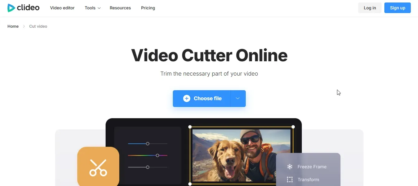 clideo video cutter tool