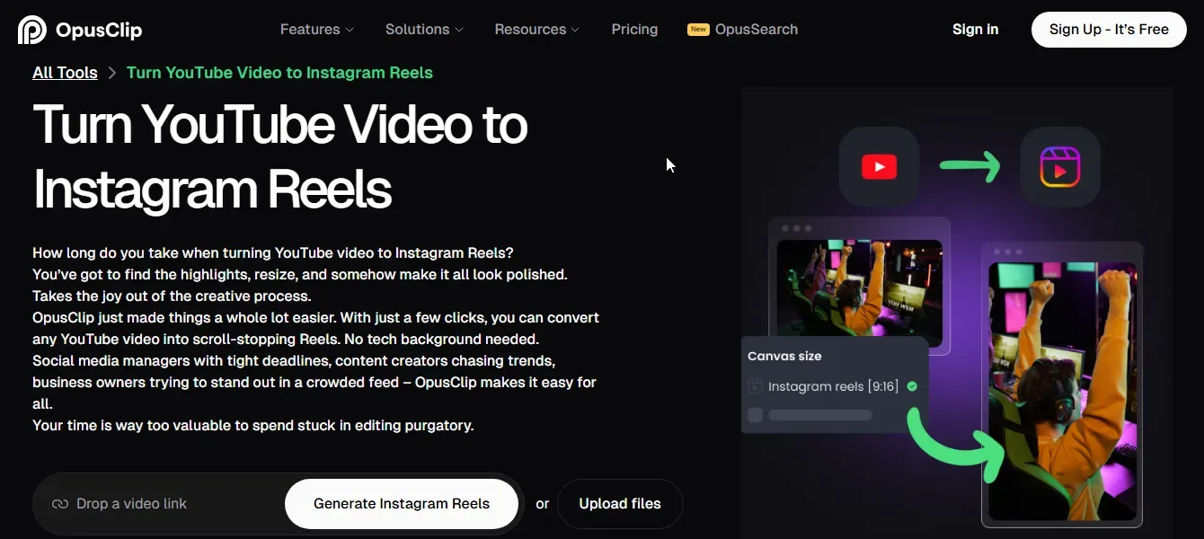 opusclip youtube to instagram reel converter