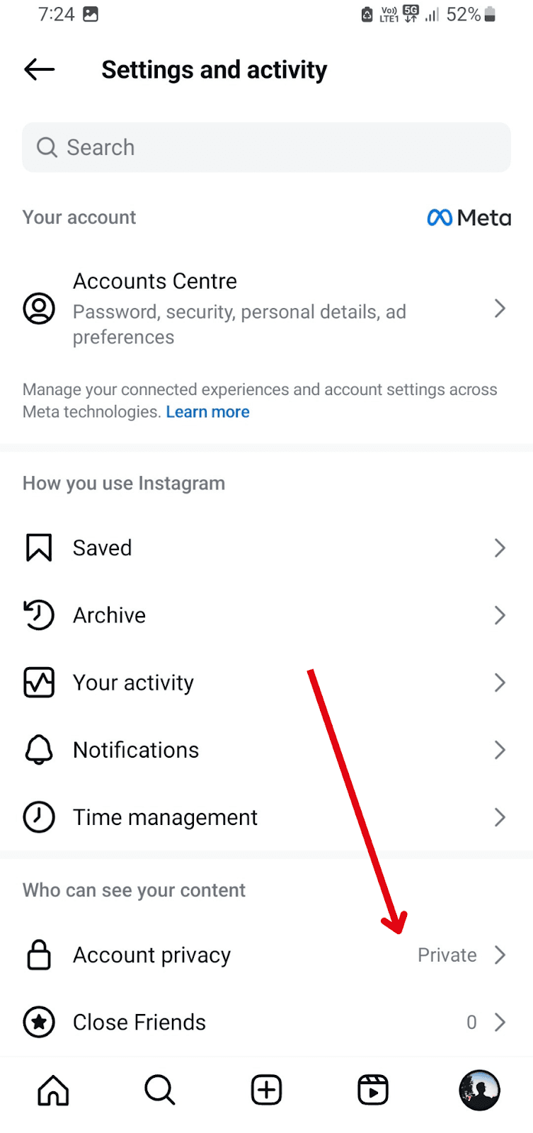 Instagram settings