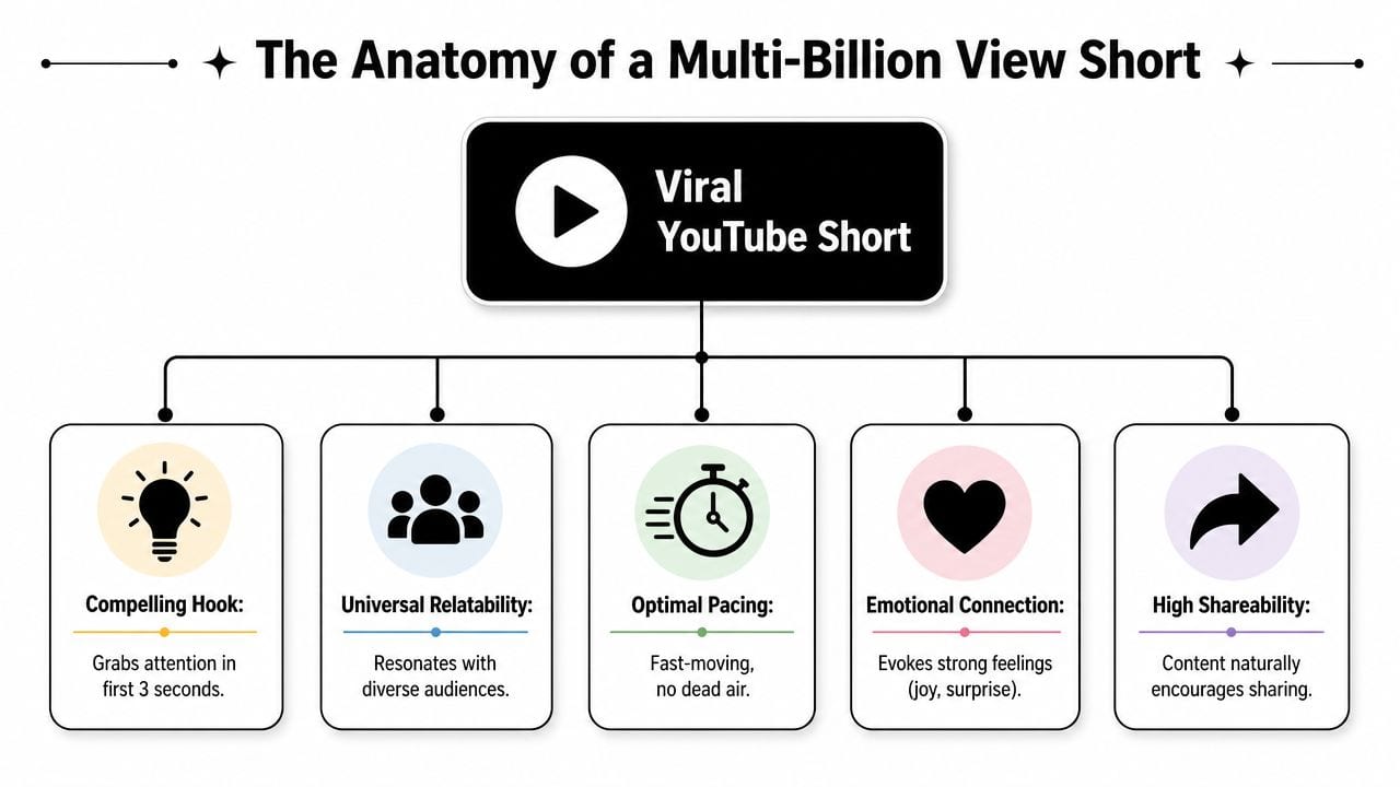 A diagram outlining the five key elements that contribute to creating a viral YouTube Short video.