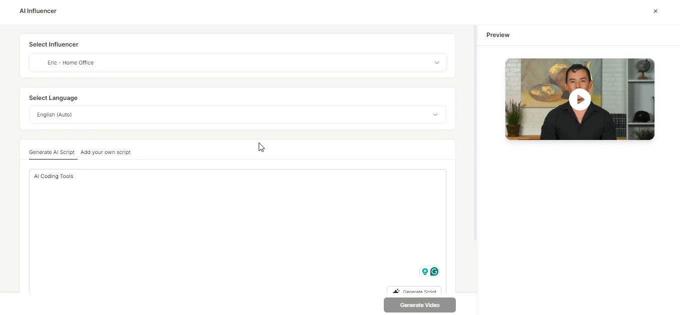choose influencer, write script and edit tone